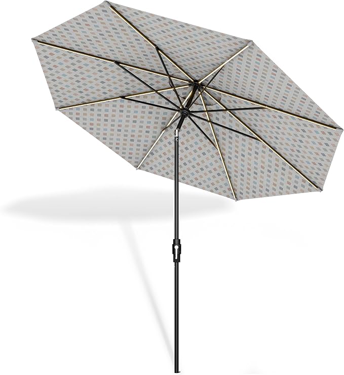 Midtown Umbrellas Led Swilt Sunbrella Umbrella, 8 Foot Patio Umbrella In Sunbrella Infused Gem Acrylic Fabric - Deck Patio Umbrella, Backyard Umbrella, Garden Umbrella & Pool Umbrella - Black Pole