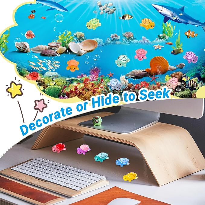 Mini Resin Turtles Figures to Hide, 72 PCS Tiny Resin Animal Figurines Little Small Plastic Turtles Miniature Festival Rave Trinkets Bulk Glow in the Dark for Micro Fairy Garden Aquarium Decor