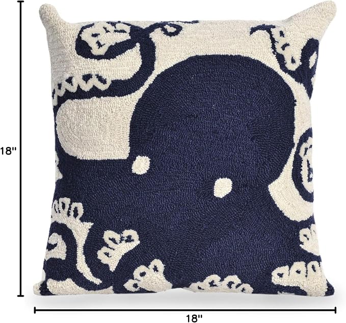 Liora Manne Frontporch Indoor/Outdoor Pillow, 18" Square, Octopus Navy