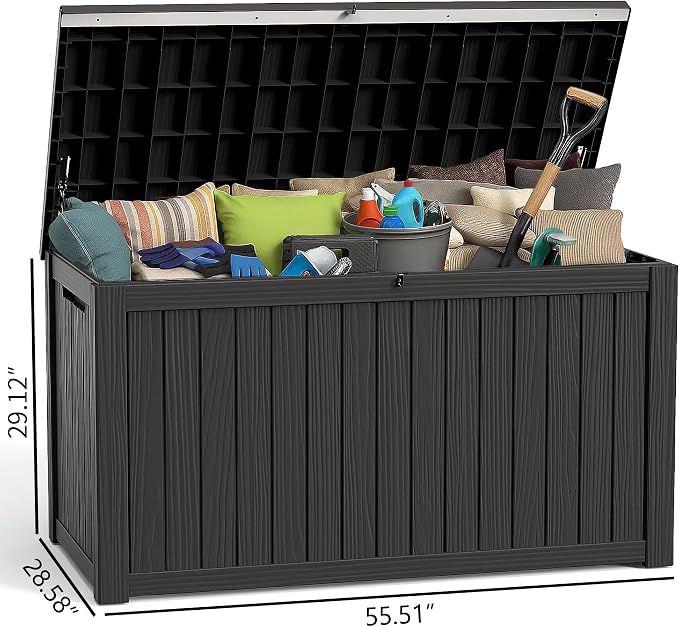Deck Box Large Outdoor Storage for Patio Furniture,Outdoor Cushions,Garden Tools and Pool Supplies,Waterproof,Resin,Lockable (Black, 190 Gallon)