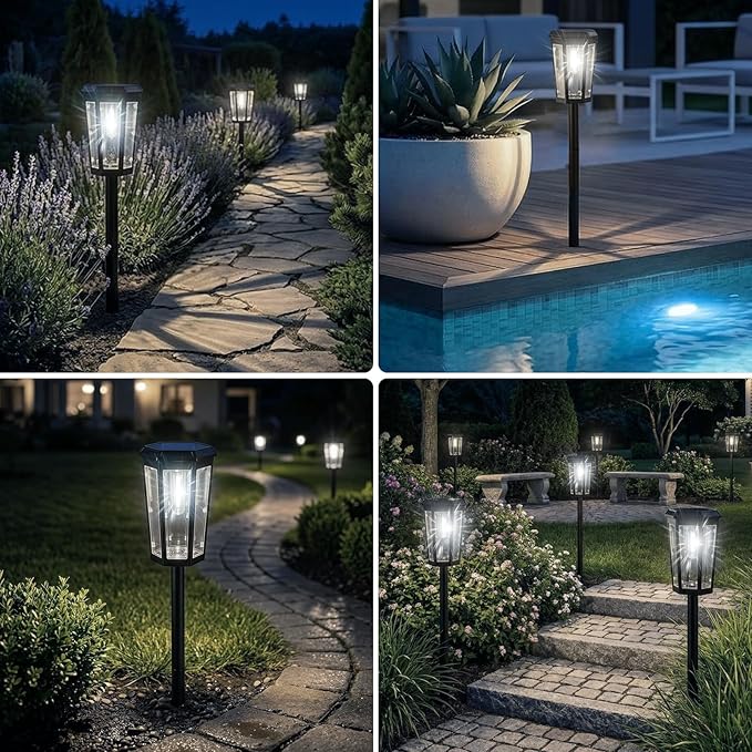 echosari Solar Pathway Lights Outdoor, 8 Pack Solar Powered Garden Lights Waterproof IP65, Auto On/Off, Solar Driveway Landscape Lights for Yard Path Landscape Walkway Lawn (Cool White)
