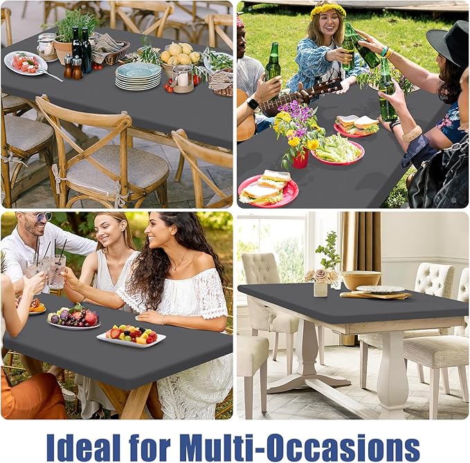Moosfor Spandex 4 Foot Rectangle Table Cloth 2 Pack, Elastic Fitted Tablecloths for Picnic, Stretch Washable Patio Table Cover for Outdoor, Camping, Banquet and Parties (Dark Grey, 24"x48")