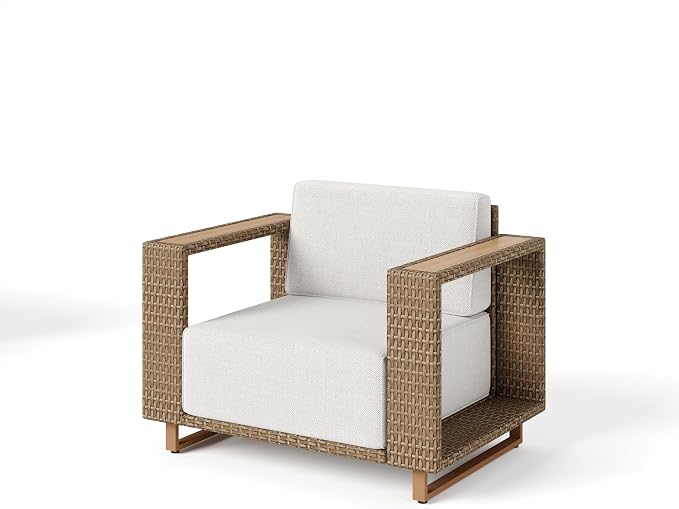 SUNSHINE VALLEY Patio Furniture Set, 6 Pieces Outdoor Sectional Yellow Rattan Wicker Sofa with 10''Ultra-Thick Cushions, L Shaped Modular Conversation Set for Lawn Garden Backyard