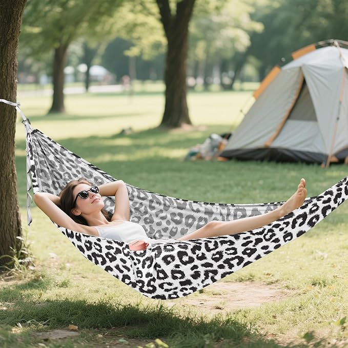 Camping Hammock Outdoor Hammocks for Outside Black White Cheetah Leopard Beach Trees Portable Lightweight with Pockets Tree Straps Indoor