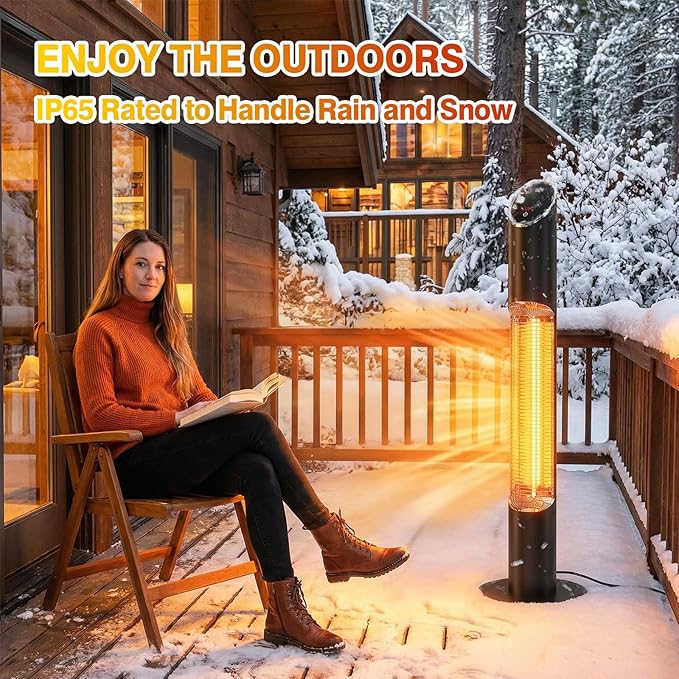 Freestanding Outdoot Electric Heater, Infrared Patio Heater for Outdoor/Indoor Use, 1500W garage heater electric, REMOTE CONTROL, BLACK