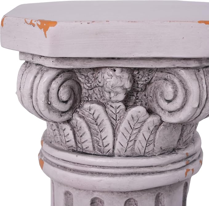 Merax 18.50" H Ionic Pedestal Plant Stand, MGO Decorative Pedestal Side Table for Indoor Outdoor Entryway Garden Home, Antique White, No Assembly Needed
