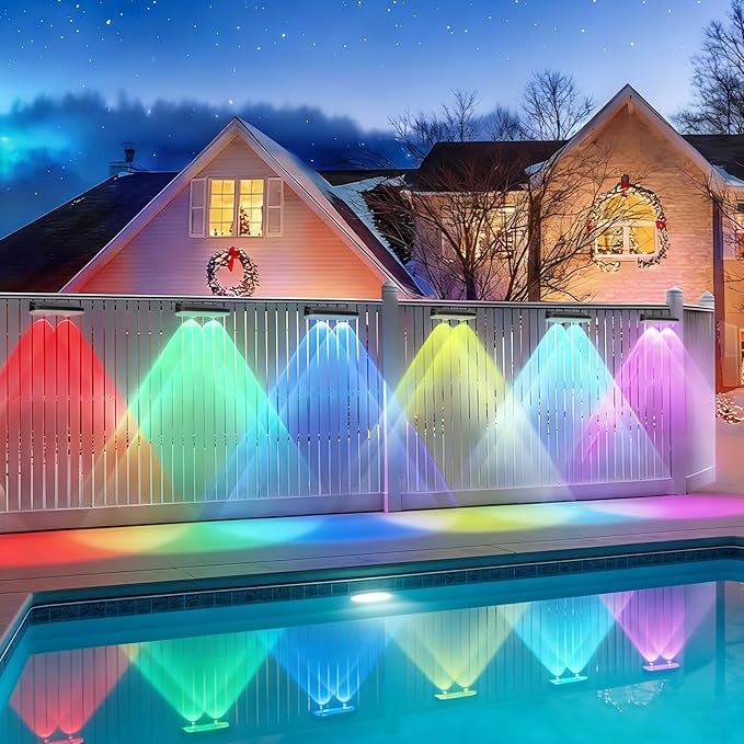Solar Fence Lights Outdoor Waterproof LED, 13 Lighting Modes, Solar Outdoor Lights Dual Installation IP65 Energy Saving Solar Garden Lights, for Backyard Railings Steps Patio Walls (12)