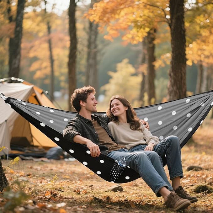 White Dots on Black Background 330lb Capacity Outdoor Hammocks with Tree Straps Indoor Hammock for Indoor Outdoor Patio hamacas para adultos 2 Personas