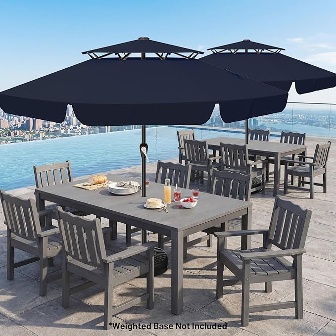 AreShark 12ft 2-Tier Patio Umbrella with Valance - Outdoor Umbrella Waterproof UV Protection, Market Table Umbrella w/ 8 Sturdy Ribs&Crank for Pool, Backyard, Garden(Navy)