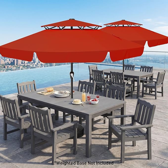 AreShark 12ft 2-Tier Patio Umbrella with Valance - Outdoor Umbrella Waterproof UV Protection, Market Table Umbrella w/ 8 Sturdy Ribs&Crank for Pool, Backyard, Garden(Orange)
