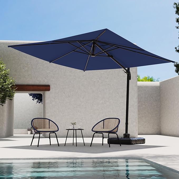 LAUSAINT HOME Patio Umbrella Outdoor,11 Feet Cantilever Umbrella Aluminum Offset Umbrella with 360-degree Rotation for Backyard, Pool, Lawn, Deck (Square, Navy Blue)