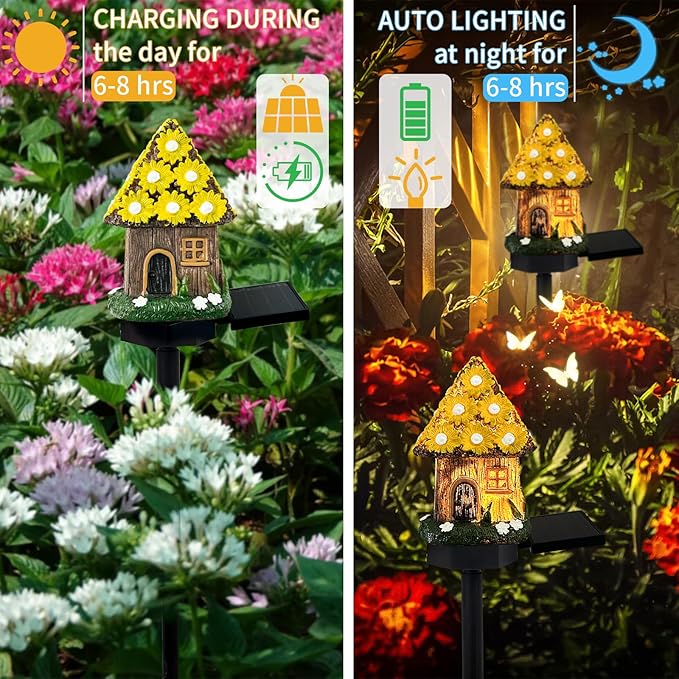 Mushroom Solar Lights Outdoor, Waterproof Fairy Houses Light Mushroom Garden Decor Decorative Solar Powered Garden Stake Lights for Outside Lawn Walkway Patio Yard (Yellow)
