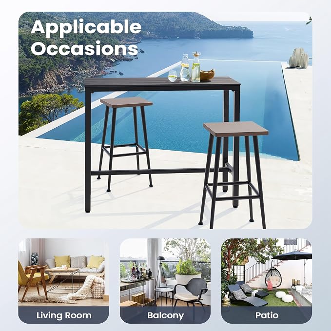 Outdoor Bar Table 43" All-Weather Patio Bar Table with Metal Frame and Waterproof Wood-Like Tabletop Outdoor Console Table for Balcony Yard Garden Bistro Hot Tub Use(Black)