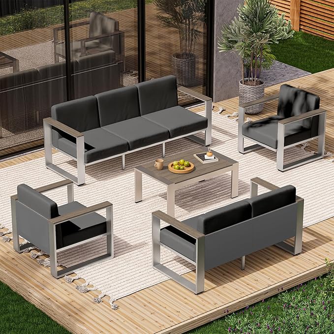 Outdoor Aluminum Loveseat, Modern Patio Patio Furniture with Wide Seat and Thick Cushions, All-Weather Oversized Couch for Deck, Porch