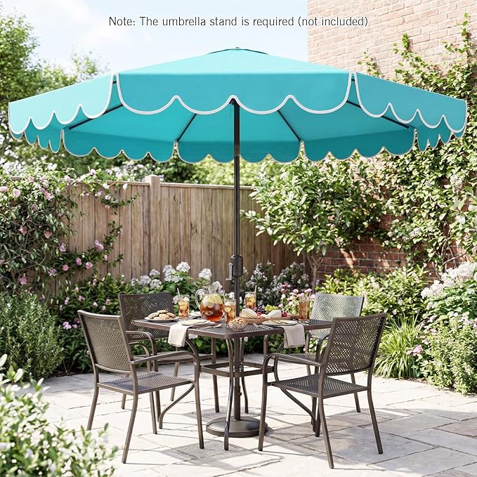 RELAX4LIFE 10 FT Scalloped Patio Umbrella, Market Table Umbrella with Push Button Tilt, Crank, 8 Sturdy Metal Ribs, Vented Top, Sun-Protective Ruffled Canopy, Heavy-duty Outdoor Parasol for Garden Poolside Deck