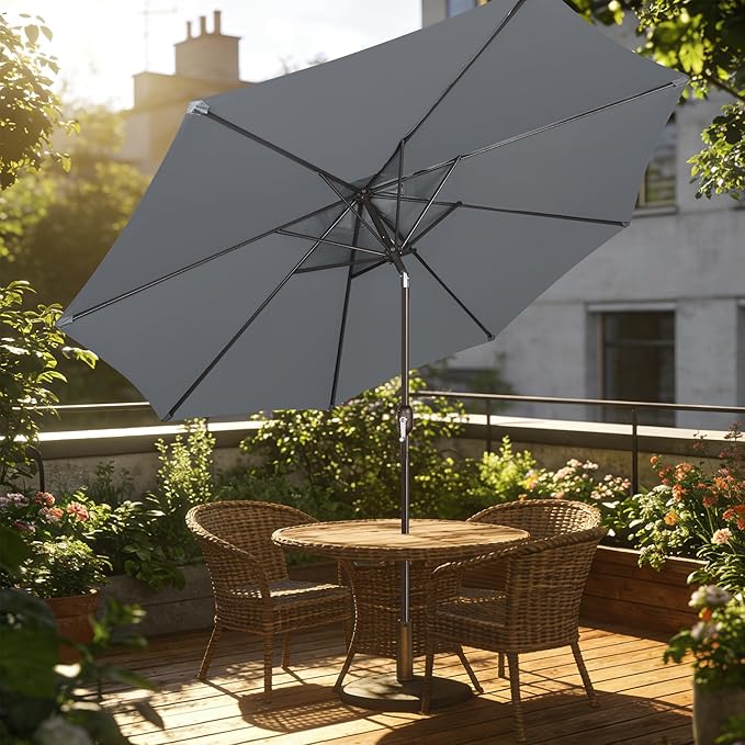 Blissun 10FT Outdoor Patio Umbrella, Outdoor Table Umbrella, Yard Umbrella, Market Umbrella with 8 Sturdy Ribs, Push Button Tilt and Crank
