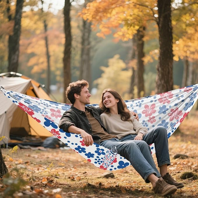 Red and Blue Floral 330lb Capacity Outdoor Hammocks with Portabl Carry Bag Fabric Hammock for Patio Backyard Lounge Base sillas para acampar