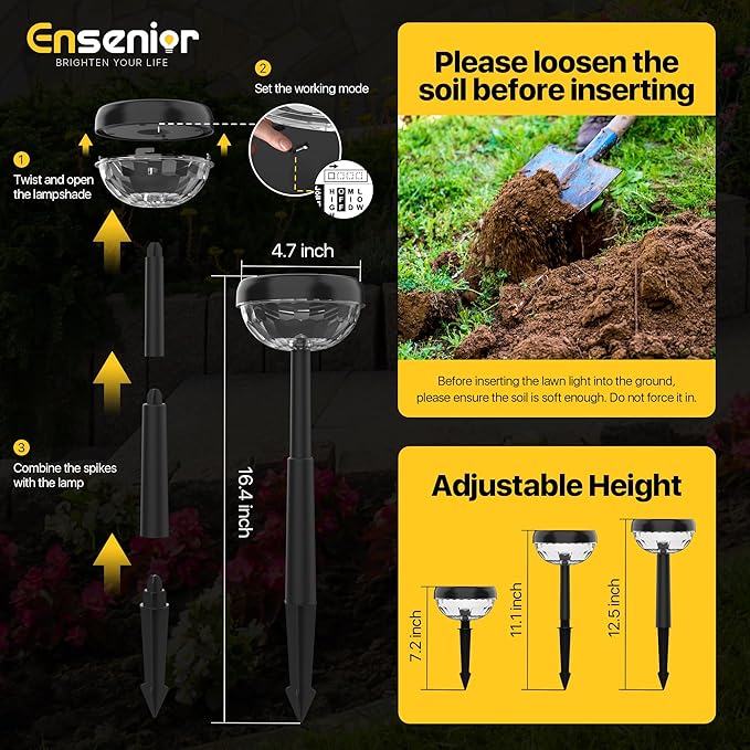 Ensenior 8-Pack Solar Lights Outdoor, Auto ON/Off 6500K LED Solar Garden Lights for Pathway, Yard, Patio, Walkway, Flower Bed, Halloween Christmas Landscape Lighting, IP65 Waterproof, Flag Lights