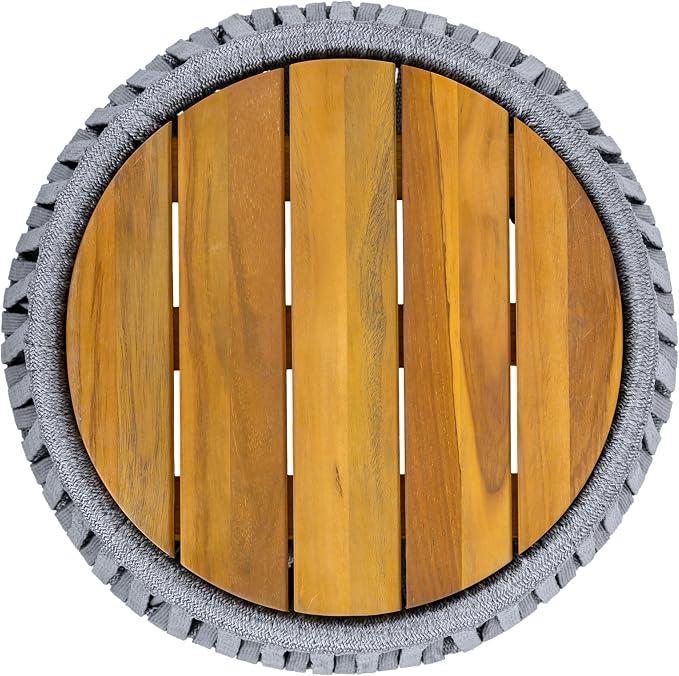 Outdoor Side Table, Acacia Wood & Grey Rope