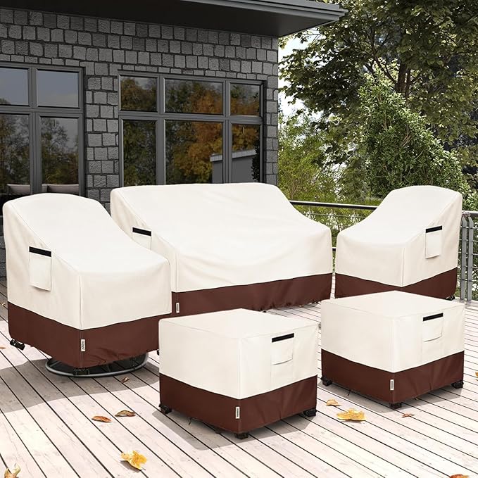 Patio Ottoman Cover Waterproof Square Outdoor Small Side Table Covers,32" W x 32" D x 18" H,Outdoor Rectangular Waterproof Table Cover(Beige)