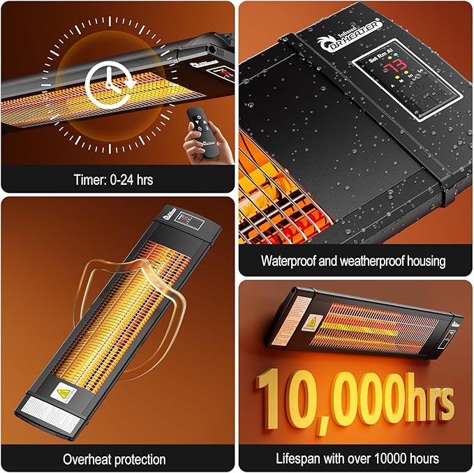 DR. INFRARED HEATER Portable Infrared Indoor and Outdoor Space Heater for Patio, Garage, Commercial & Residential With Remote Control, With Thermostat, Black