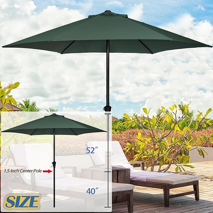 Sunnyglade 9FT Outdoor Patio Umbrella, Market & Table Umbrella with 6 Sturdy Ribs and Crank System, Fade-resistant & Waterproof for Garden Backyard Poolside Deck