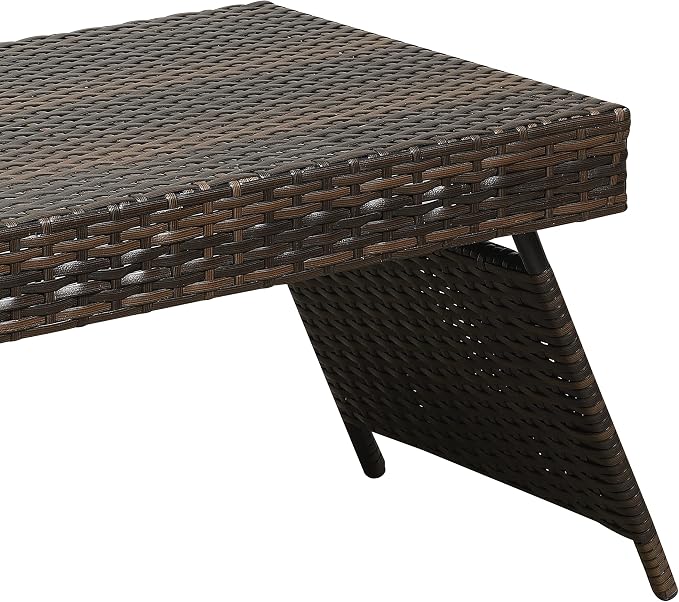 AC Pacific Portable Folding Wicker Table for Eating, Outdoor Deck Furniture with Weather-Resistant Rattan, Rectangle Foldable Patio Coffee Stand, Easy to Clean, 23 Inch Wide, Brown