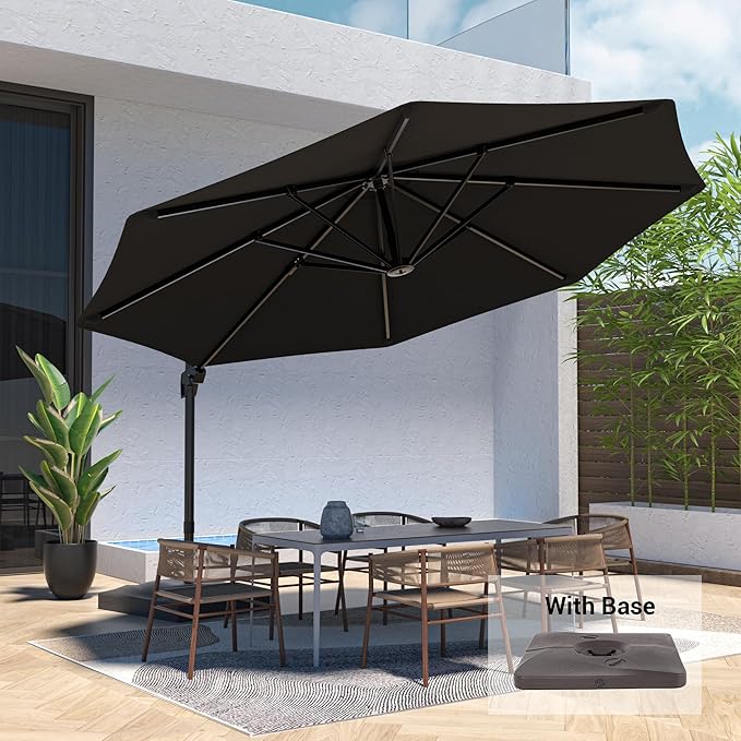 FLAME&SHADE 11 ft Cantilever Offset Patio Umbrella, Large Heavy Duty Outdoor Patio Umbrella Aluminum 360° Rotation Round Outdoor Umbrella for Deck,Pool,Backyard