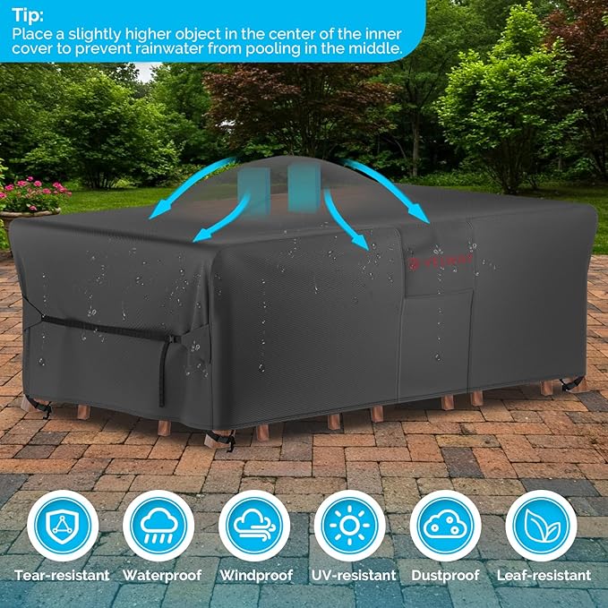 Velway Patio Furniture Cover Waterproof - Heavy-Duty 500D Upgraded Tear-resistant Outdoor Furniture Sofa Set Cover with Windproof Buckles&Large Air Vent Anti-UV Rectangle Furniture Covers 84"x44"x28"