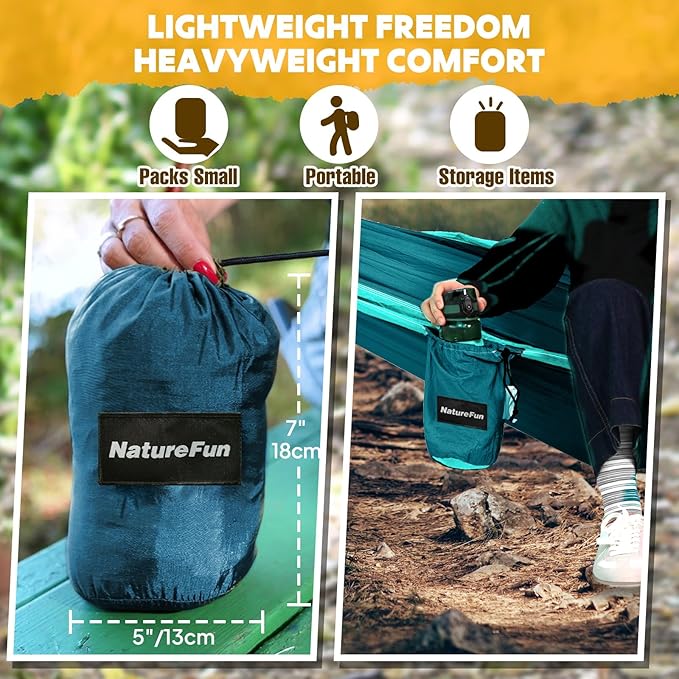 NATUREFUN Ultra-Light Travel Camping Hammock | 300kg Load Capacity,Breathable,Quick-Drying | 2 x Premium Carabiners,2 x Nylon Slings Included | Outdoor Indoor Garden
