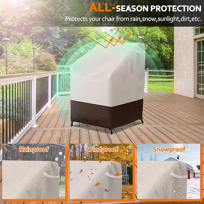 STARTWO Stackable Patio Chair Covers,Heavy Duty Waterproof Outdoor Furniture Cover Fits for 4-6 Stackable Dining Chairs,36"Lx28"Wx47"H,Beige & Brown