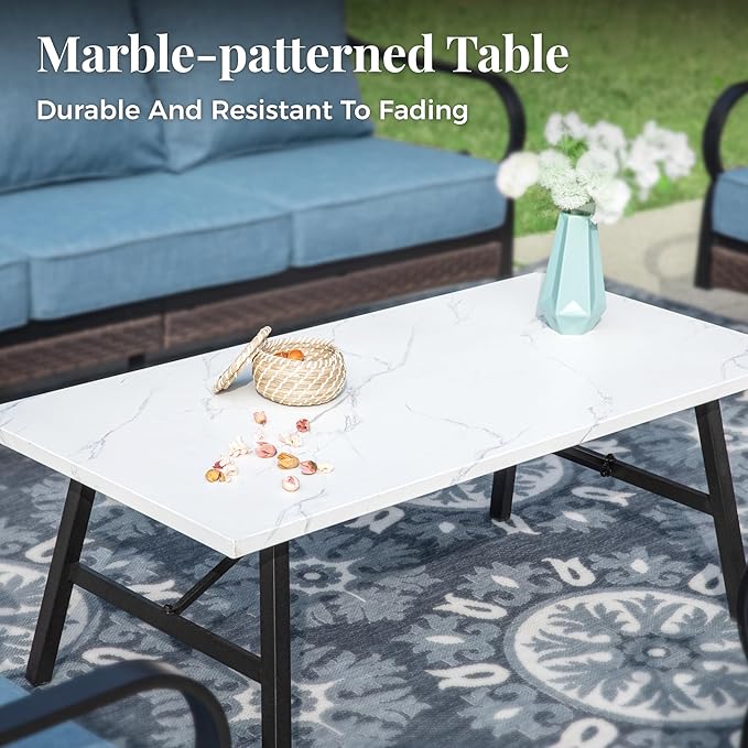 Patio Furniture Set with Coffee Table, Outdoor Conversation Set with 2 x Rocking Chairs, 1 x 2-Seat Sofa, 1 x 3-Seat Sofa for Lawn Garden Backyard, Navy Blue