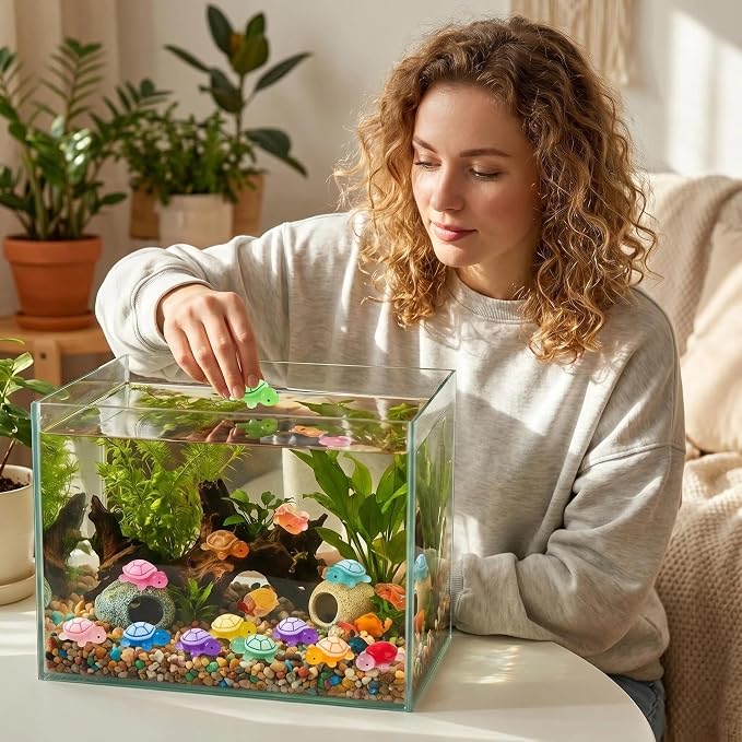 50 Pcs Small Glow in The Dark 3D Resin Turtles Miniatures | Garden Figurines, DIY Dollhouse Fish Tank Fridge Wall Art Accessories, Safe Durable Non Fading, 10 Colors