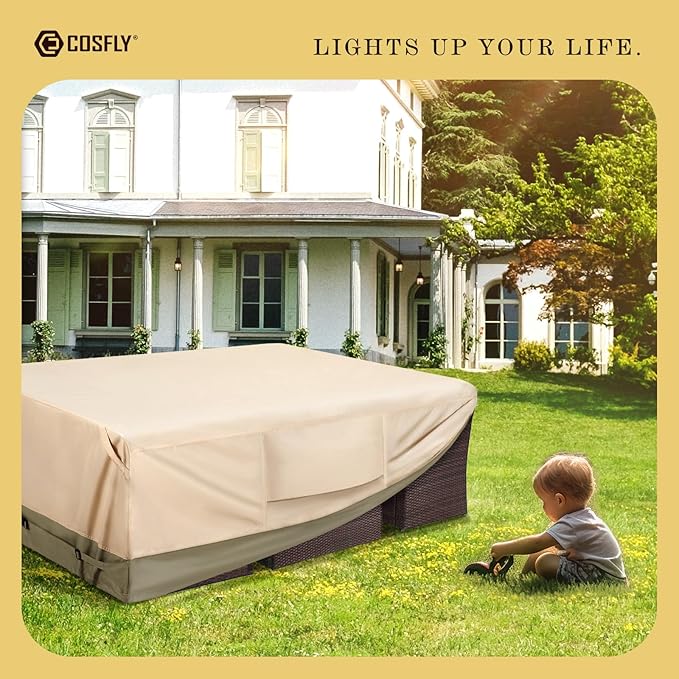 COSFLY Heavy-Duty Waterproof Patio Furniture Cover for Outdoor Table and Chairs Set - Fits 74L x 47W inch, 600D Oxford Fabric Ultimate Weatherproof Rectangular Cover with Adjustable Straps