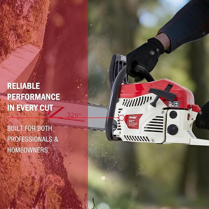 KAKEI 62CC 22-Inch Gas Chainsaw, 3.8HP 2-Stroke Engine, Easy Start, Germany-Steel Chain & Precision Bar, Gas Powered Chainsaw for Tree Cutting, Firewood and Logging