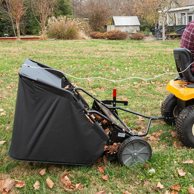 Brinly 42" Tow-Behind Lawn Sweeper in Hammered Finish with High-Velocity Brushes, Textured Black