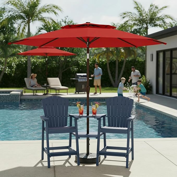 Outdoor Patio Umbrella, 2 Tiers Market Table Umbrella with 8 Sturdy Ribs, Push Button Tilt and Crank, UPF50+ UV Protection for Deck, Pool, Garden and Backyard