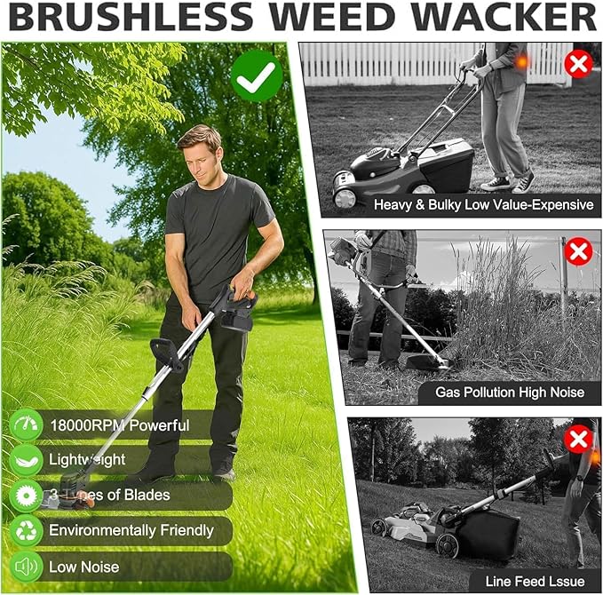 Weed Wacker - Cordless electric weed trimmer.cordless weedwacker weed trimmer and a Weedwacker.Cordless grass cutter.With four types of blades and two replaceable batteries.Yard maintenance must haves