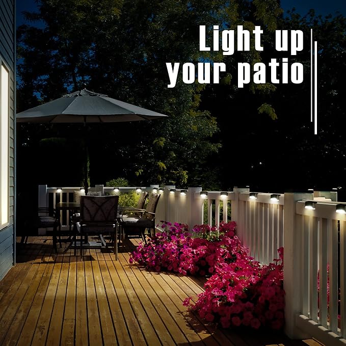 GIGALUMI Led Solar Deck Lights, 16 Pack,Waterproof, Warm White | LED Solar Deck Lights for Outdoor Stairs, Step, Fence, Railing, Yard and Patio