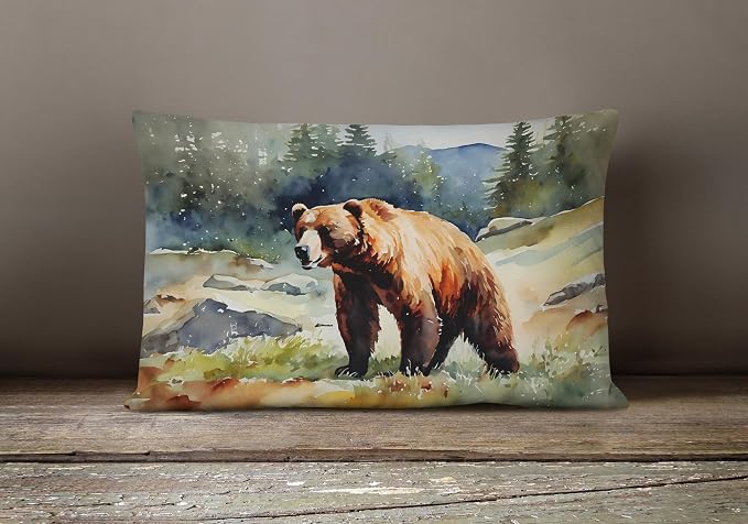 Caroline's Treasures DAC2943PW1216 Kodiak Bear Throw Pillow Machine Washable, Indoor Outdoor Decorative Pillow for Couch, Bed or Patio, 12HX16W