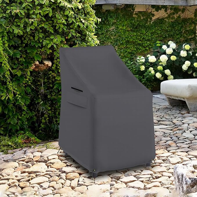 Seal Skin Covers Waterproof High-Back Chair Cover, Heavy Duty Outdoor Furniture Cover with Drawstring, Air Vent, Durable Fabric (Black, 35" L x 28W x 35" H)