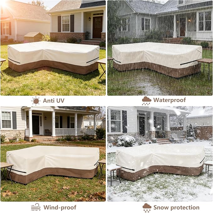 okcool Outdoor Sectional Sofa Cover Waterproof-L-Shaped Patio Furniture Covers for 4-Seater Outdoor Sectional Furniture Couch 58”W (Left Side) x 85”W (Back Length),Beige & Brown