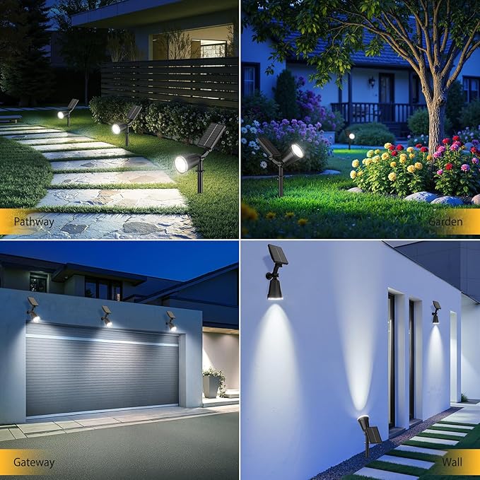 6 Pack Bright Solar Spot Lights Outdoor Cool White, 1000LM Adjustable Solar Lights Outdoor Waterproof, 2-in-1 Solar Powered Spotlights Landscape Lighting for Garden, Yard, Pathway, Tree, Flag