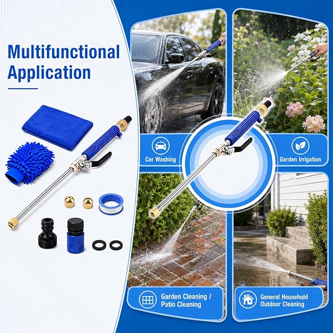 Pressure Washer, Hydro-Compression High Pressure Hose Nozzle Attachment, Turns Any Garden Hose into Power Washer for Cars, Patios, Decks & Outdoor Cleaning
