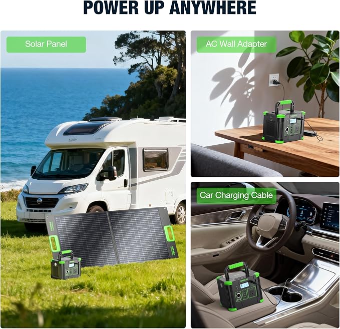 Portable Power Station 300W with 100W Portable Solar Panel, 288Wh Solar Generator with 60W USB-C PD Output, 110V Pure Sine Wave AC Outlet, Backup Lithium Battery for Outdoors Camping Travel Home Black