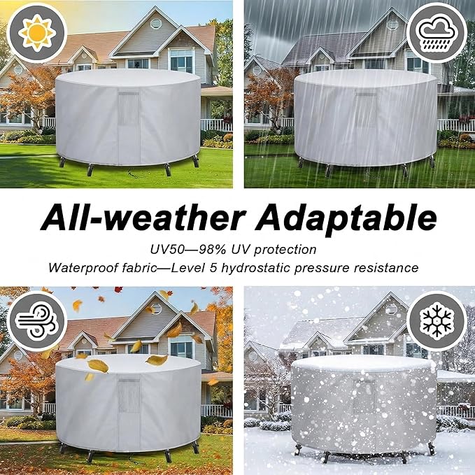 UPGRADE Outdoor Furniture Covers, Custom Size 58"(D) x 24"(H) Round Patio Table and Chair Waterproof Covers, Heavy Duty 420D,Silver