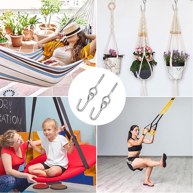Hammock Hooks & Hangers,2 Packs,Galvanized,Heavy Duty Anti-Rust Steel Accessories,Eye Bolt Screws Hanging Kit Hardware for Trees,Yoga Hammocks,Swing,Hammock Chair,Indoor,Outdoor