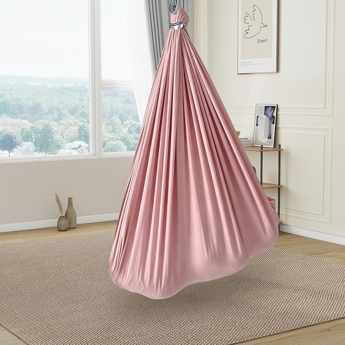 PrecisionAuto Dual-Layer Sensory Hammock Swing for Kids & Adults – Deep Pressure Therapy, 360° Swivel, Indoor Outdoor, Heavy Duty, Supports 300 lbs, Autism & ADHD Relief, Light Pink