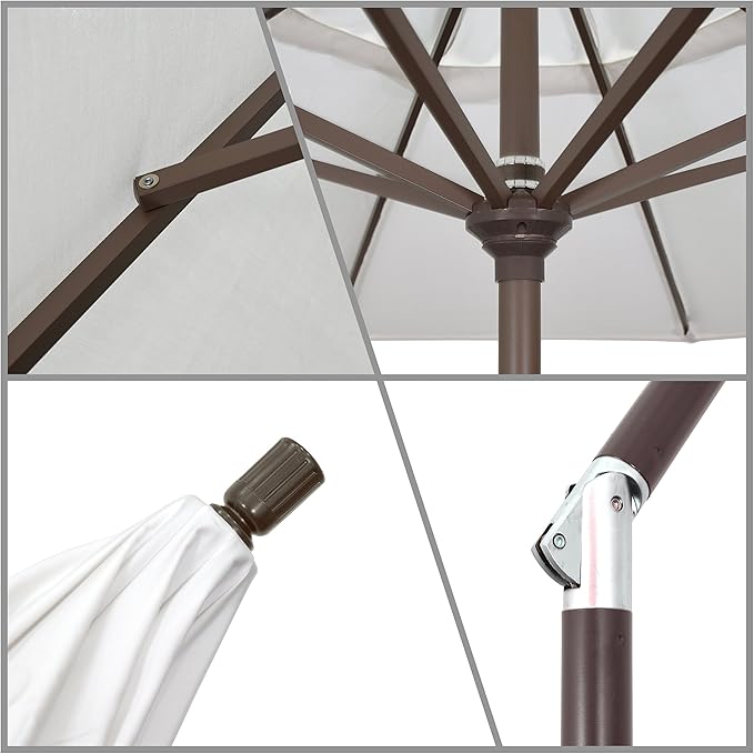 California Umbrella 7.5' Round Aluminum Market Umbrella, Crank Lift, Push Button Tilt, Bronze Pole, Sunbrella Tuscan