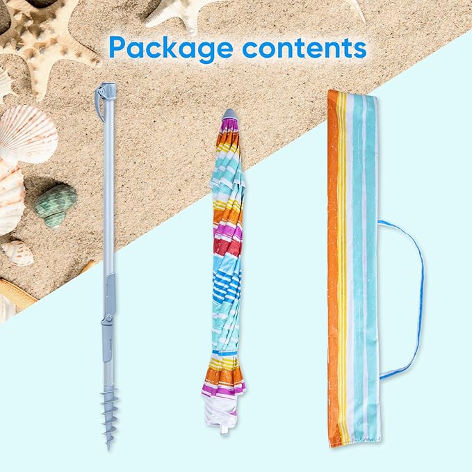 Tempera Heavy Duty High Wind Beach Umbrella with Sand Anchor & Carry Bag | Patio Outdoor Umbrella with Aluminum Frame and Push Button Tilt, Ideal for Travel Garden Lawn, UPF 60+